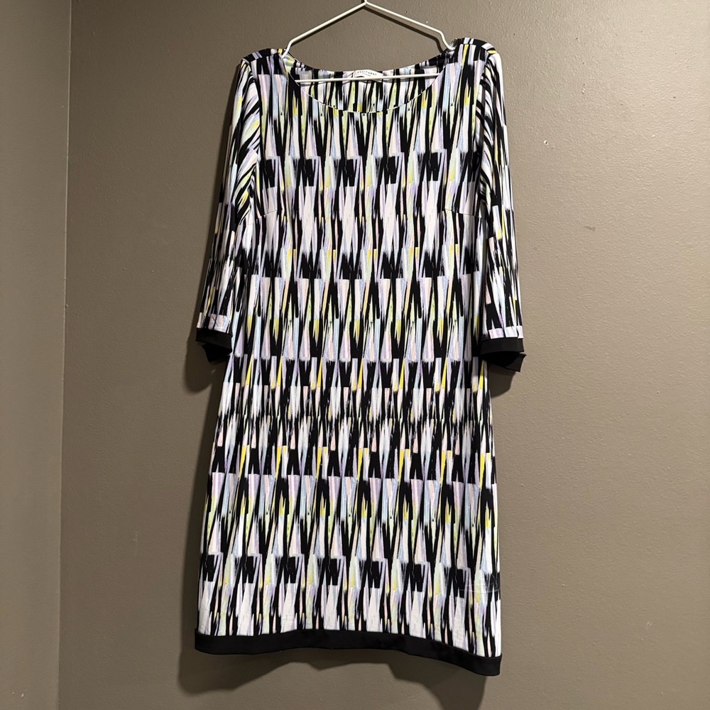 Equipment Black and White Geometric Long Sleeve Dress